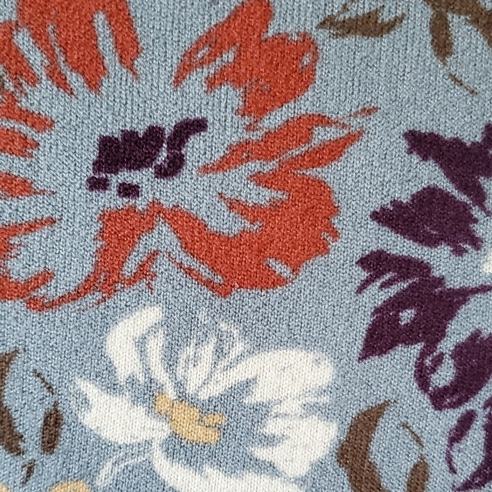 bombom Floral Long Sleeve Knit Top Multicolor Gray Gold Rust Pullover Size L - Picture 6 of 7